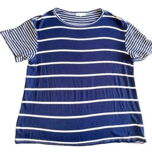 Cedar & Gold Womens T-shirt Sz S Blue & White Stripes Soft Nautical Beach Resort
